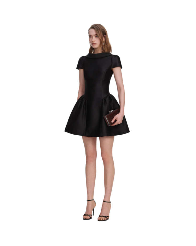Black Taffeta Collared Mini Dress