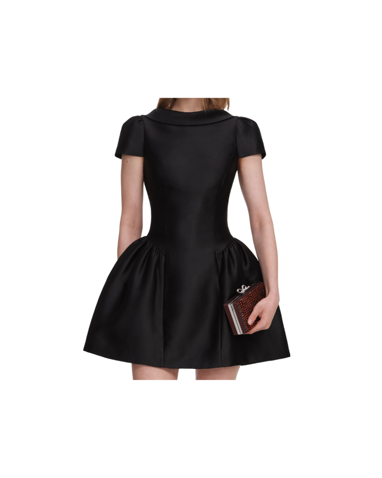 Black Taffeta Collared Mini Dress