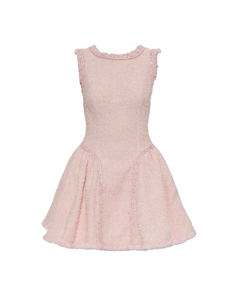 Pink Boucle Sleeveless Mini Dress
