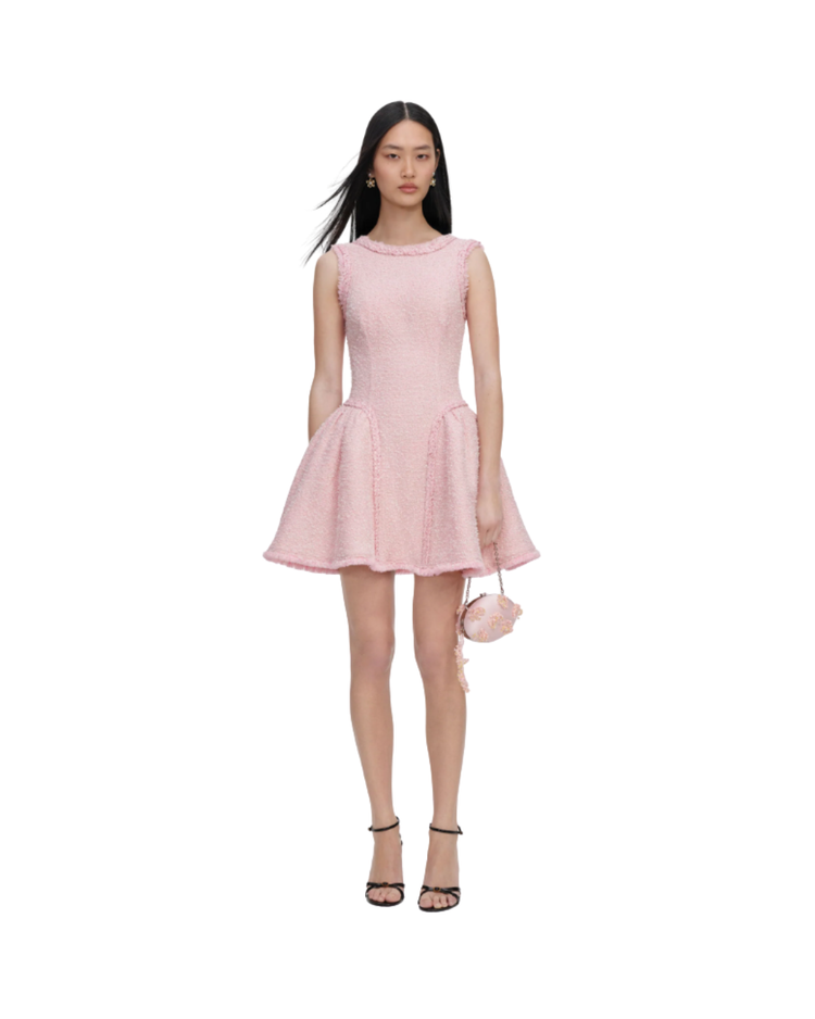 Pink Boucle Sleeveless Mini Dress