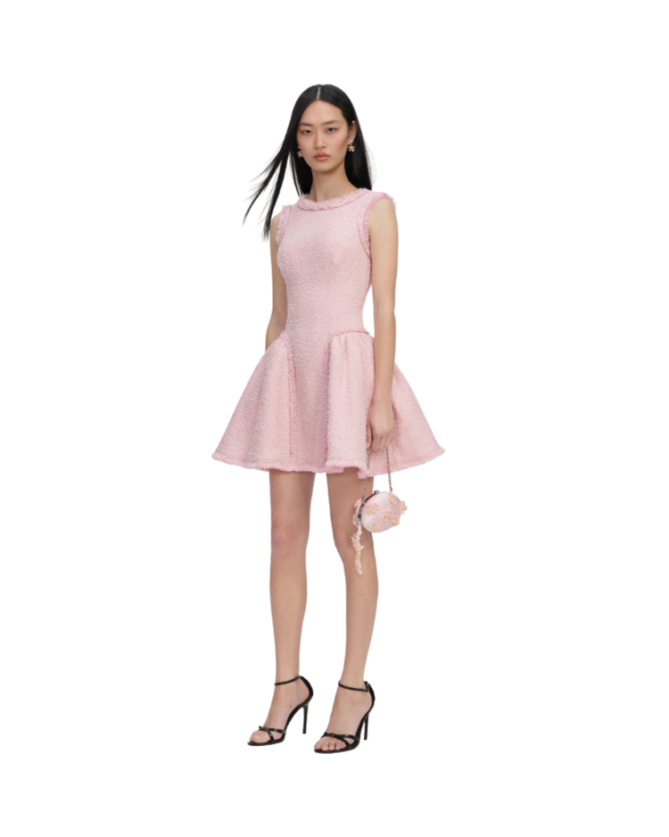 Pink Boucle Sleeveless Mini Dress