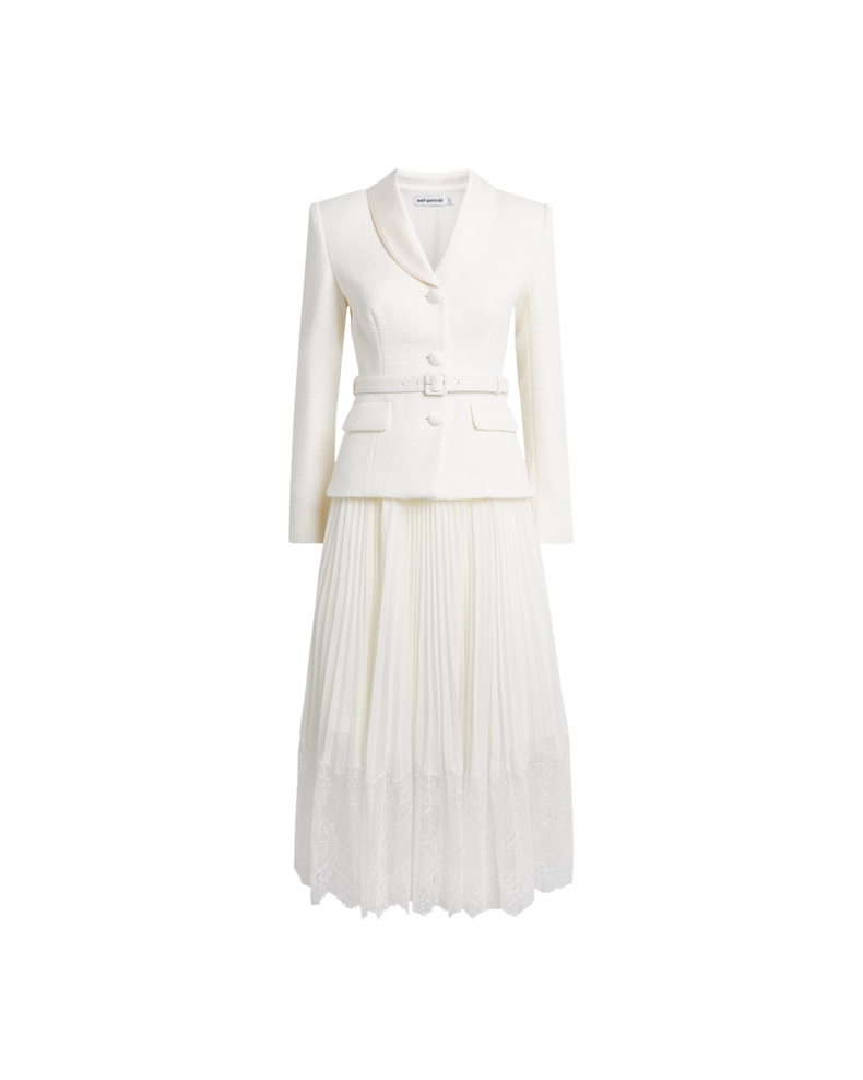 Cream Boucle Shawl Collared Midi Dress