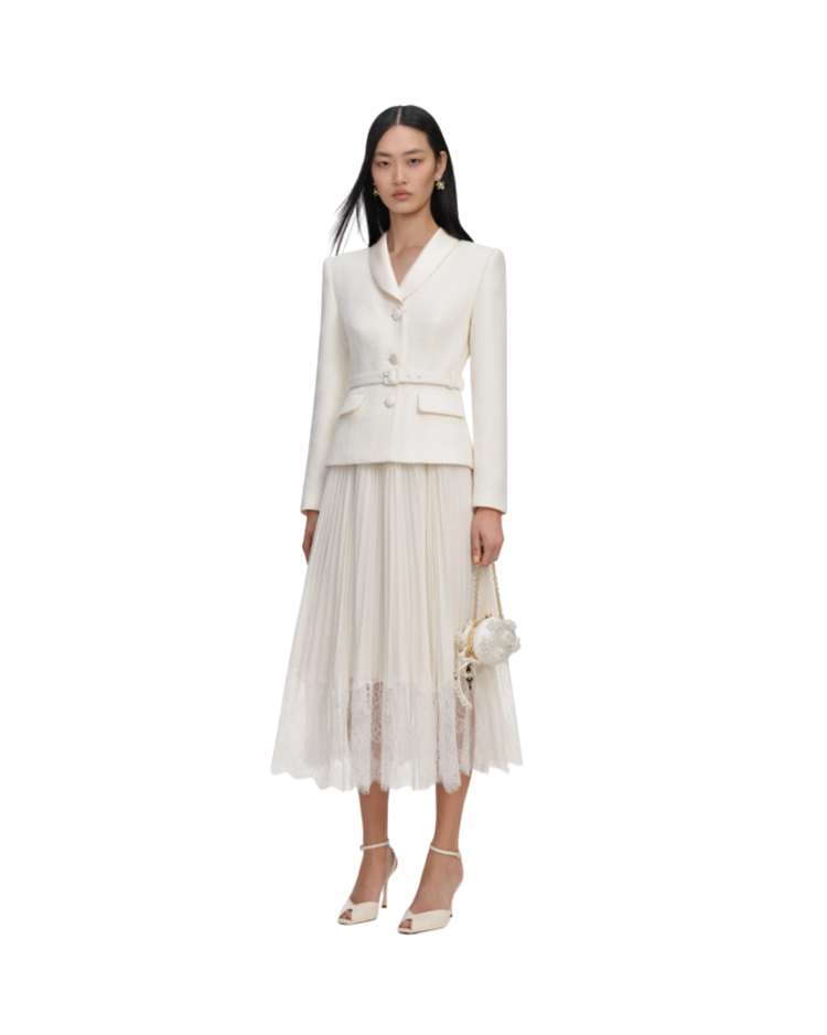 Cream Boucle Shawl Collared Midi Dress