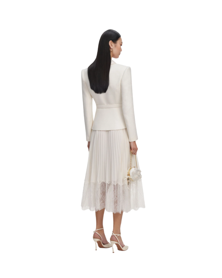 Cream Boucle Shawl Collared Midi Dress