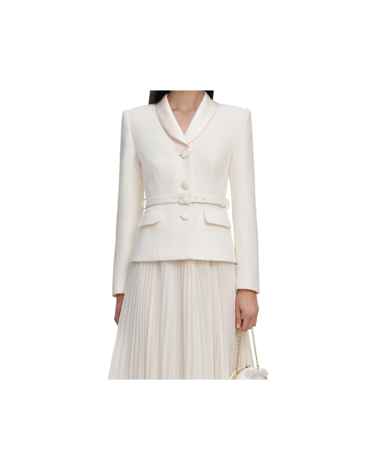 Cream Boucle Shawl Collared Midi Dress