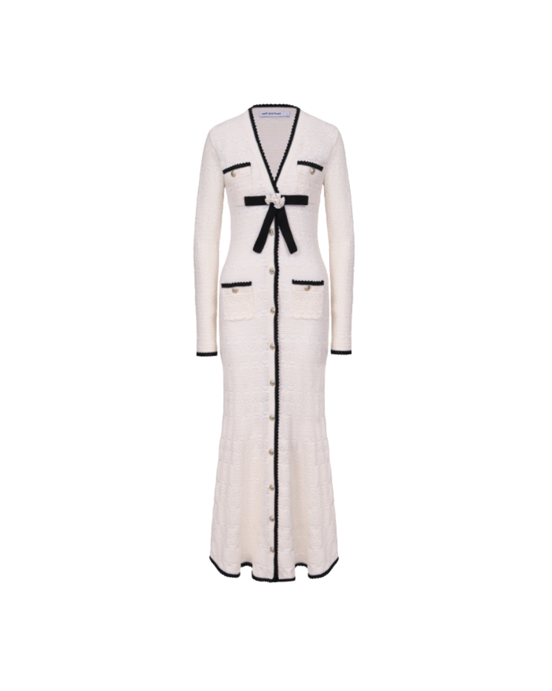 White Pointelle Knit Long Cardigan