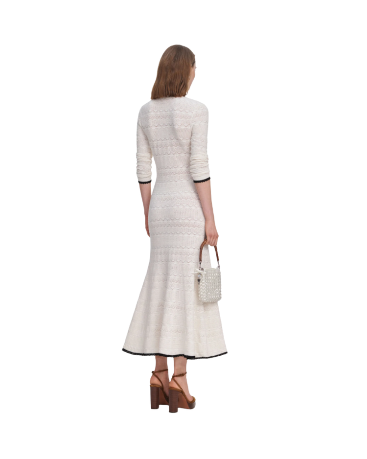 White Pointelle Knit Long Cardigan
