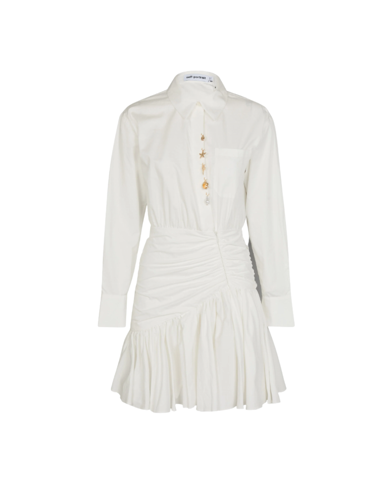 White Cotton Gathered Mini Dress