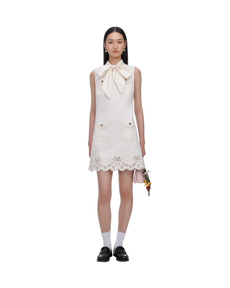 Cream Broderie Denim Mini Dress