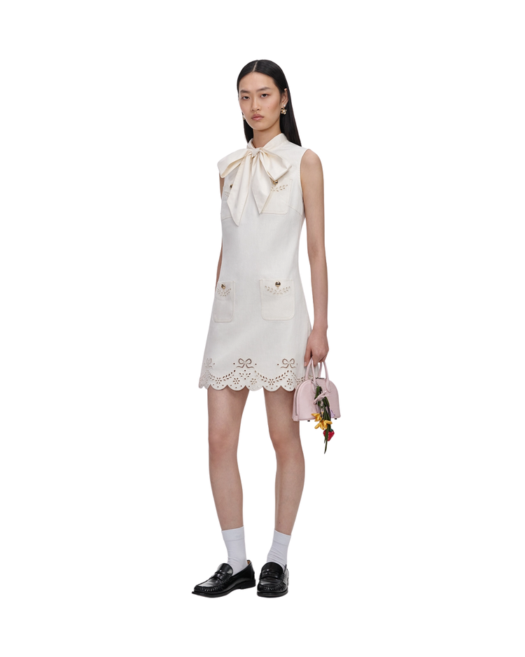 Cream Broderie Denim Mini Dress