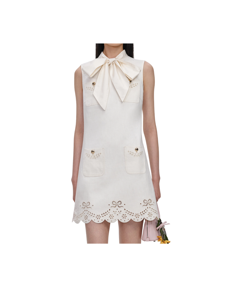 Cream Broderie Denim Mini Dress