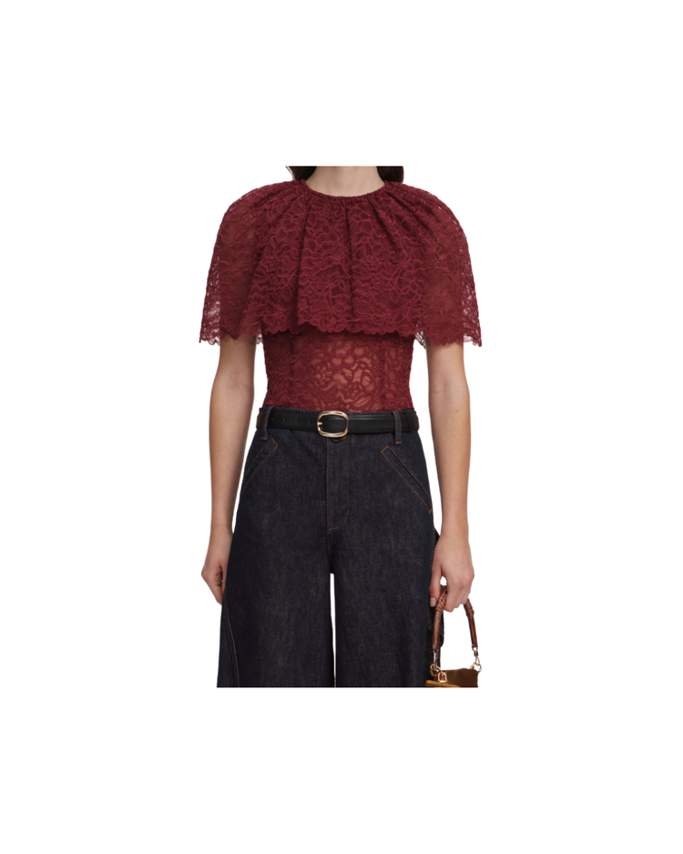 Burgundy Lace Cape Top