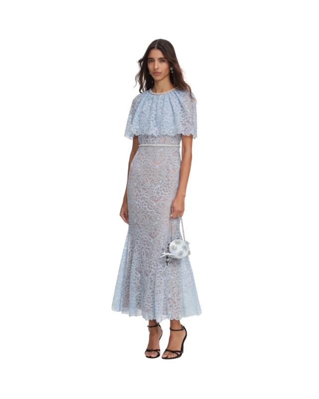 Blue Lace Cape Midi Dress