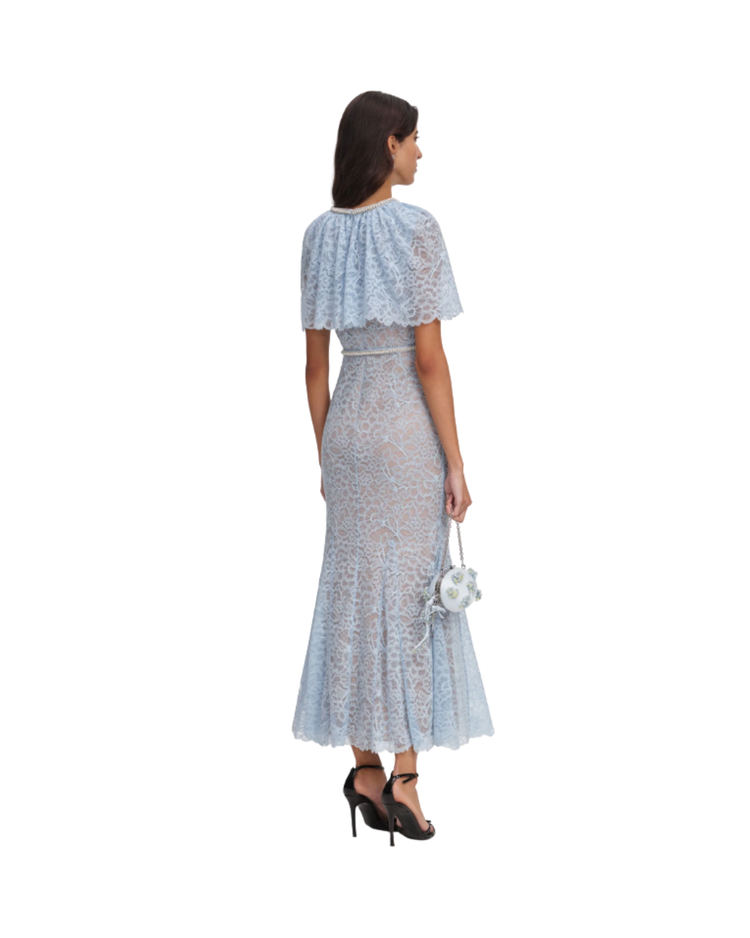Blue Lace Cape Midi Dress