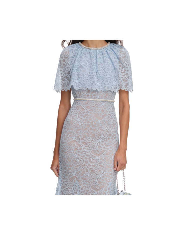 Blue Lace Cape Midi Dress