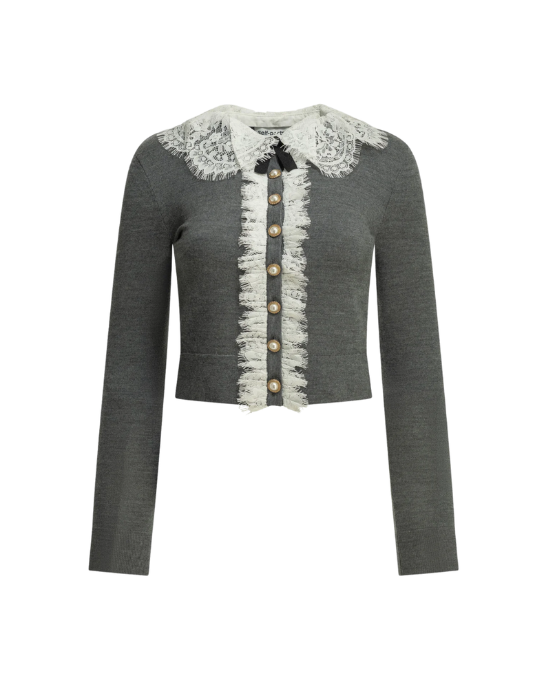 Grey Lace Collar Knit Cardigan