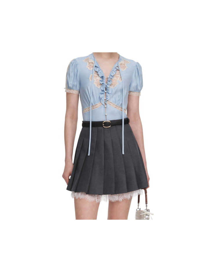 Grey Pleated Mini Skirt