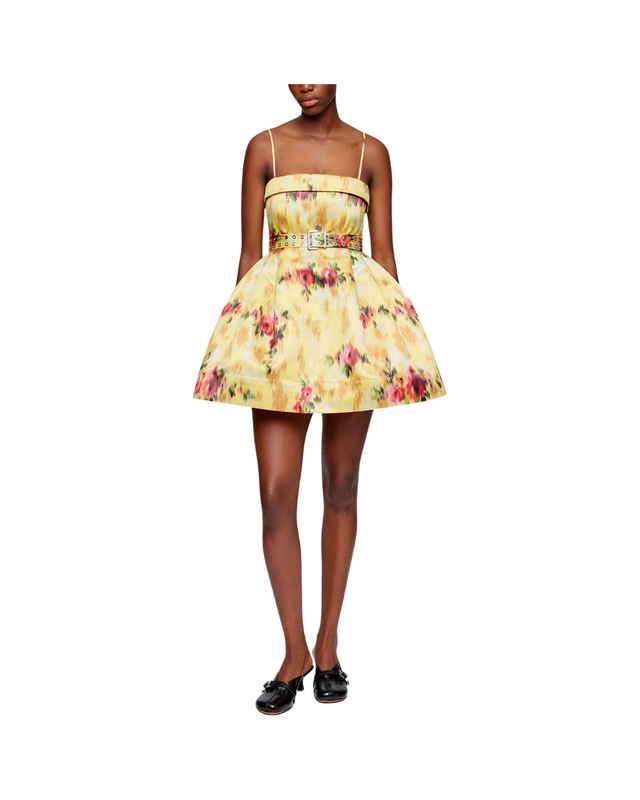 Dress in Yellow Printed Satin