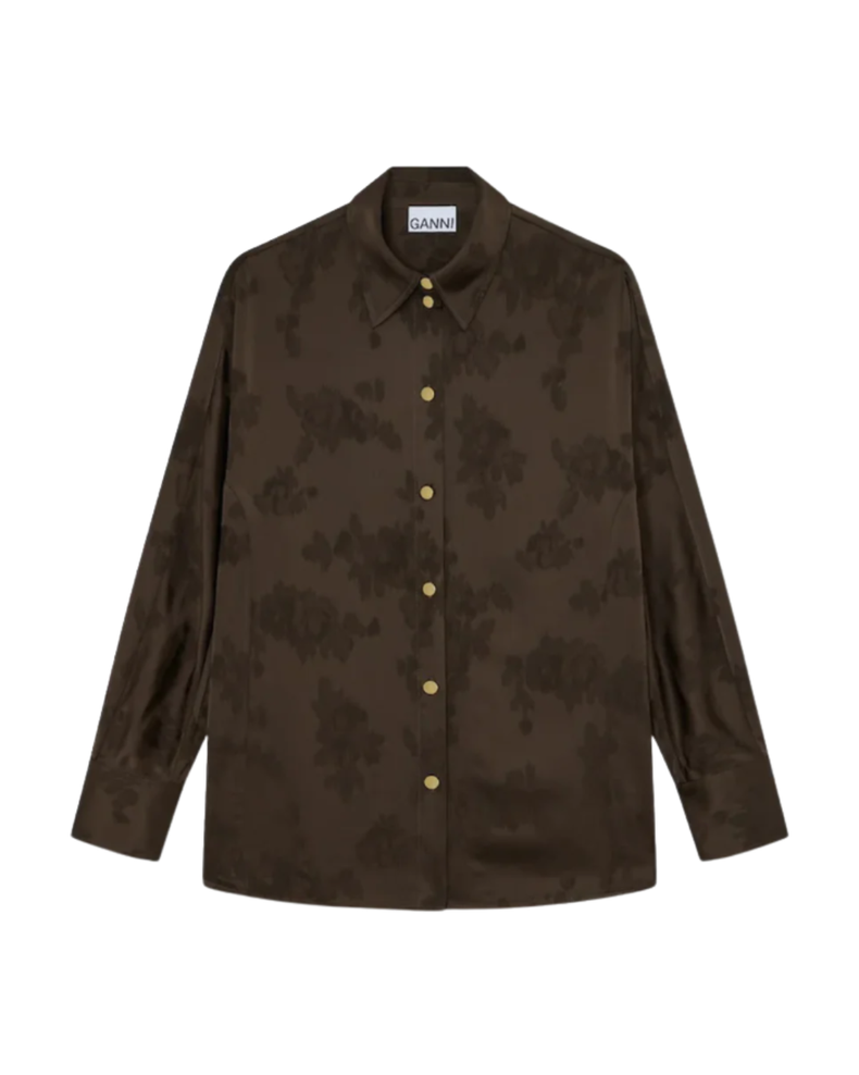 Fluid Satin Jacquard Long Sleeve Shirt