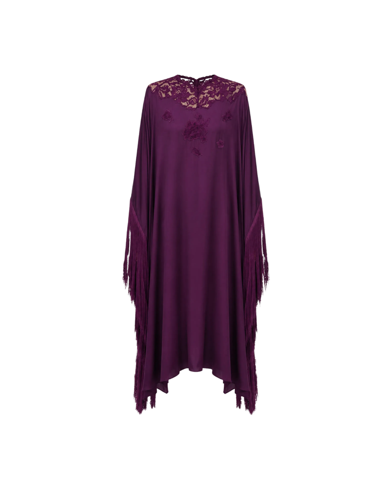 Purple Satin Fringed Kaftan