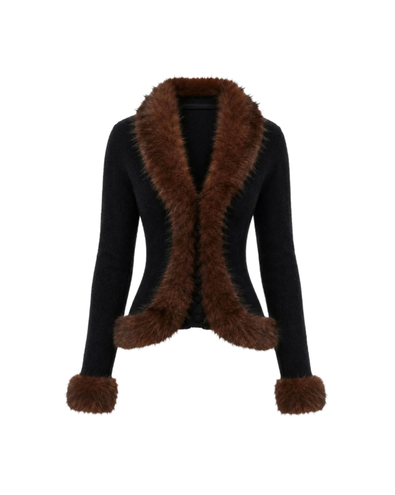 Black Faux Fur Knit Cardigan