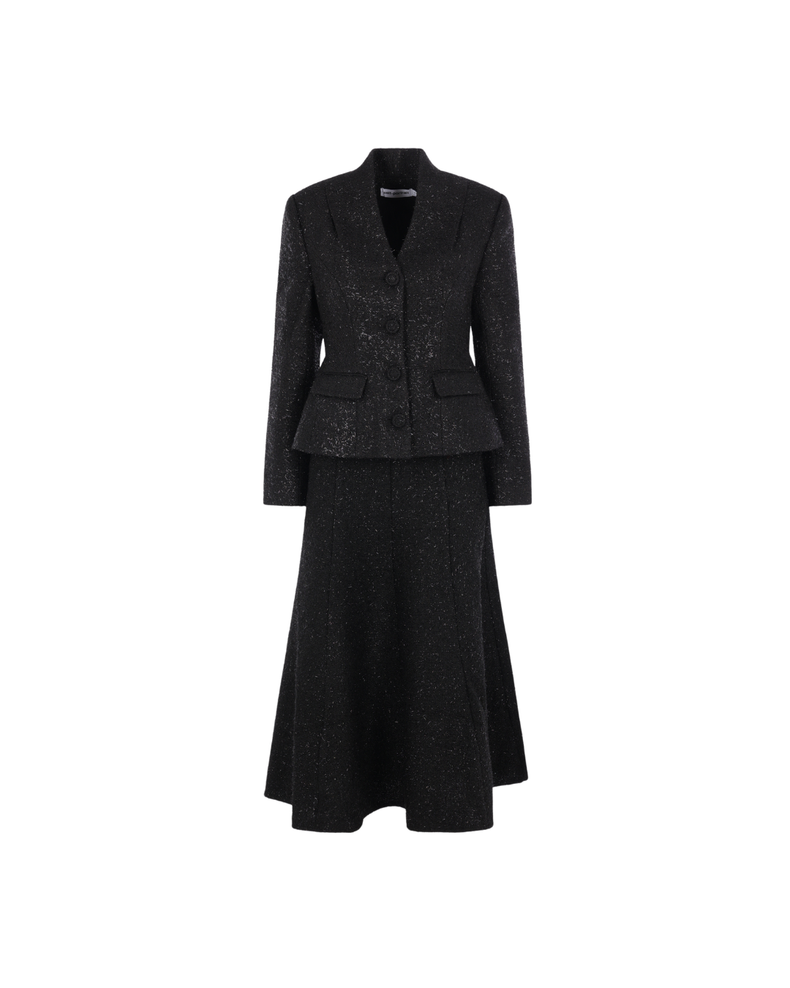 Black Metallic Boucle Midi Dress
