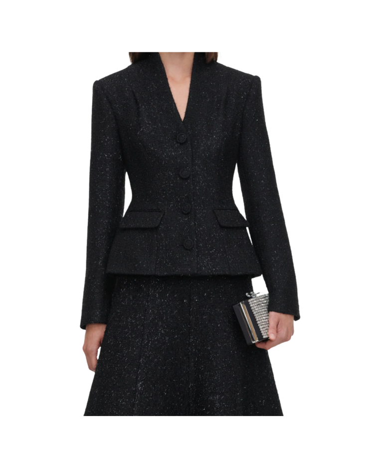 Black Metallic Boucle Midi Dress