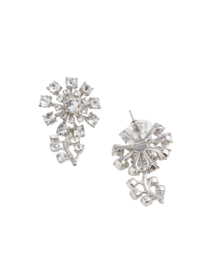 Small Silver Flower Crystal Earrings
