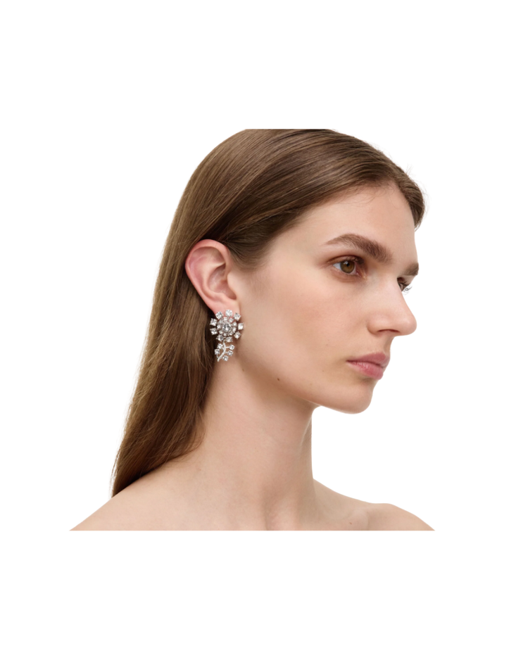 Small Silver Flower Crystal Earrings