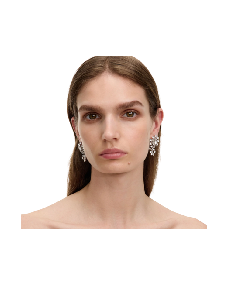 Small Silver Flower Crystal Earrings