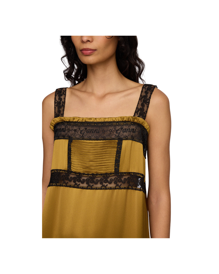 Dress in Green Silk Satin