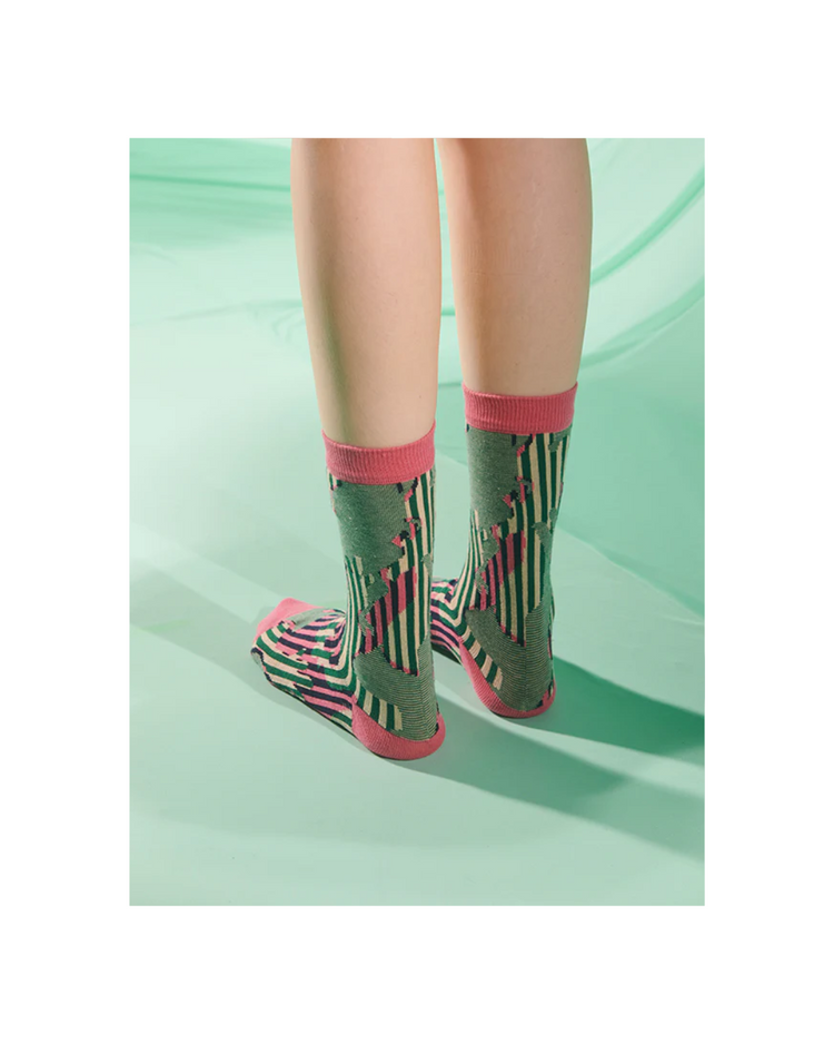 Handsome Hands Socks Femme Pink Green Handsome Grid