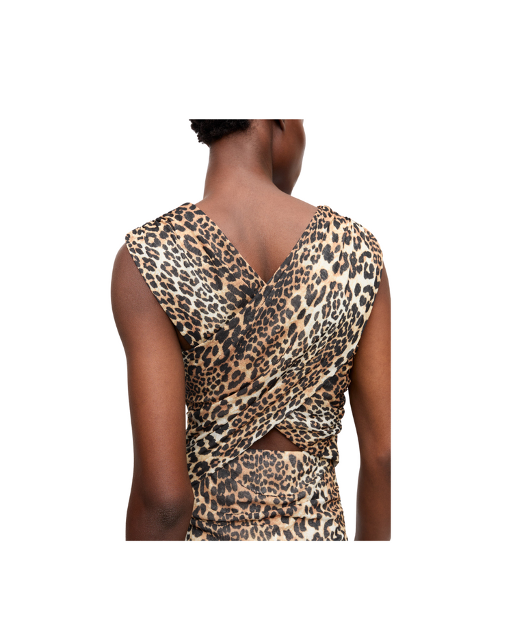 Printed Marl Mesh Long Ruched Crossover Dress