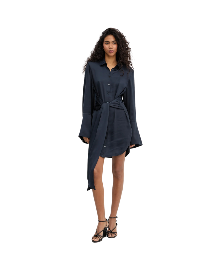Satin Tie Shirt Dress