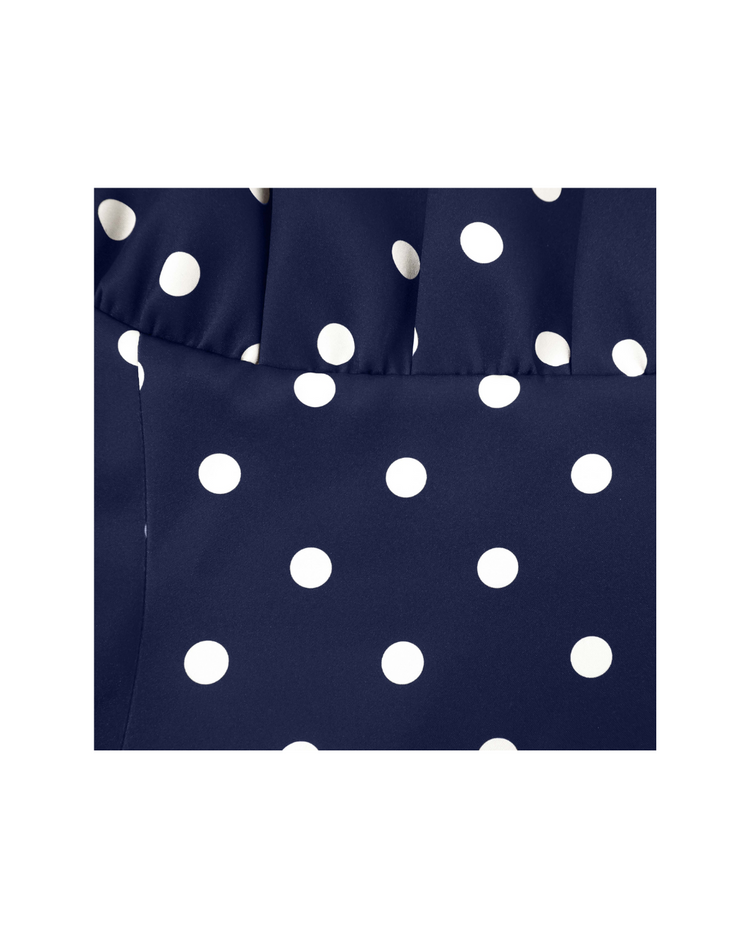 Navy Polka Dot Satin Midi Dress