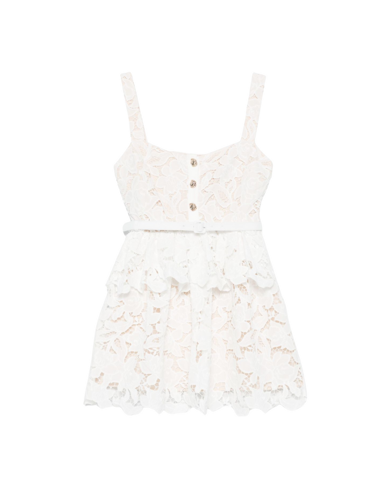 White Lace Tiered Mini Dress