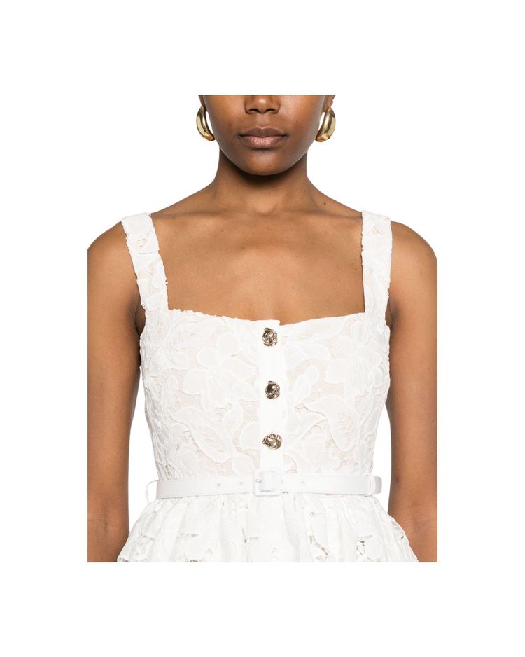 White Lace Tiered Mini Dress