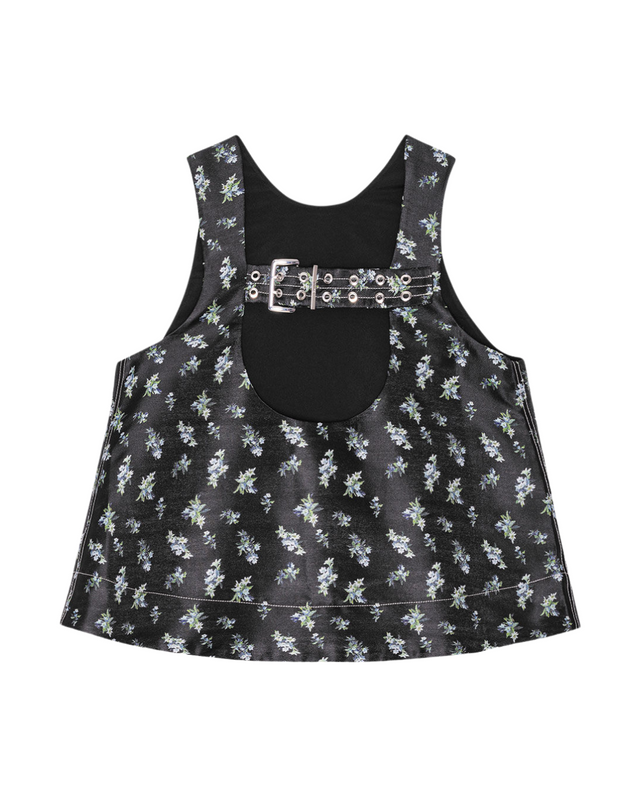 Floral Jacquard Sleeveless Open Neck Top