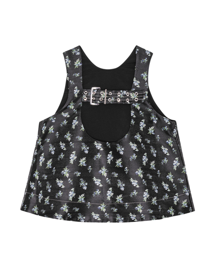 Floral Jacquard Sleeveless Open Neck Top