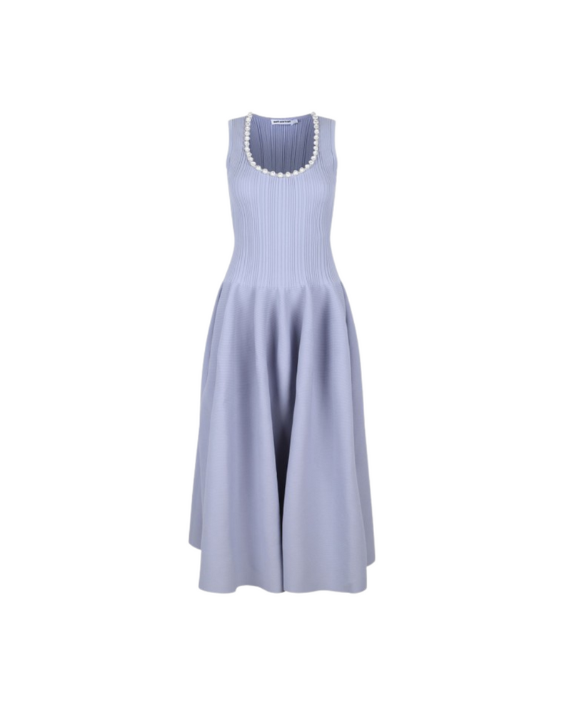 Blue Ribbed Knit Diamante Midi Dress