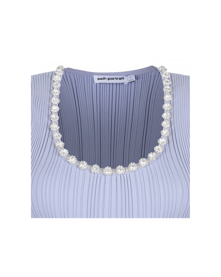 Blue Ribbed Knit Diamante Midi Dress