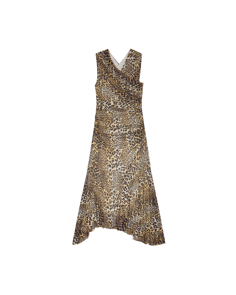 Printed Marl Mesh Long Ruched Crossover Dress