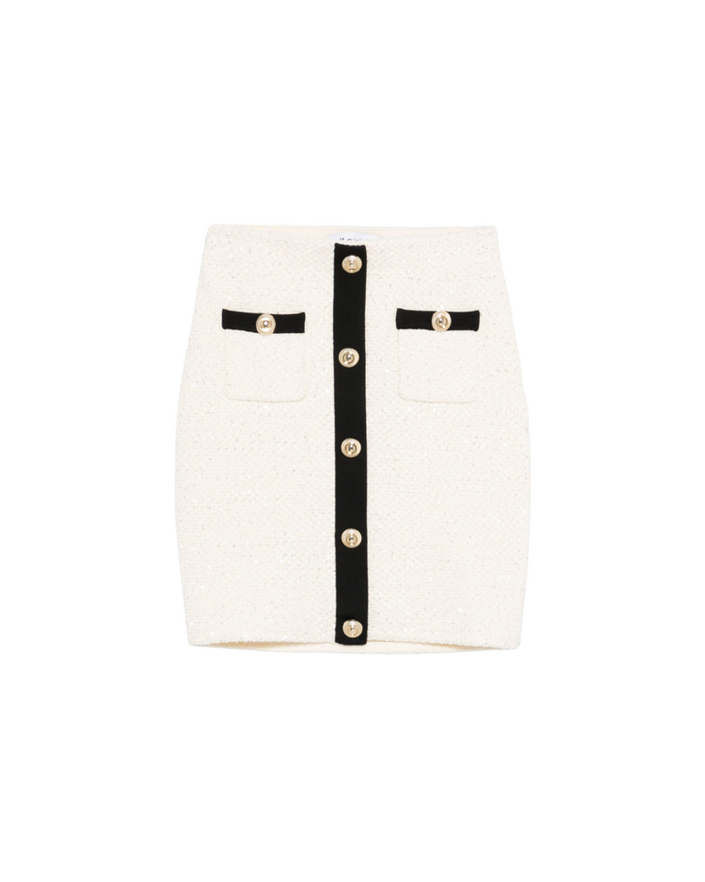 Cream Sequin Knit Mini Skirt