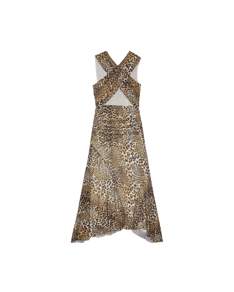 Printed Marl Mesh Long Ruched Crossover Dress