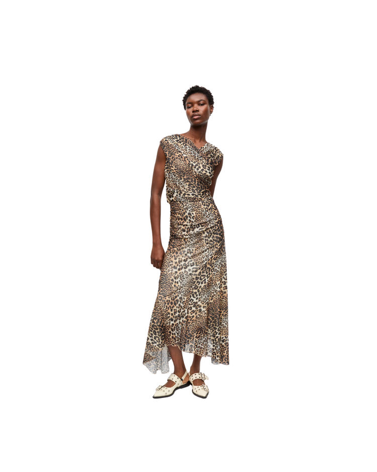Printed Marl Mesh Long Ruched Crossover Dress