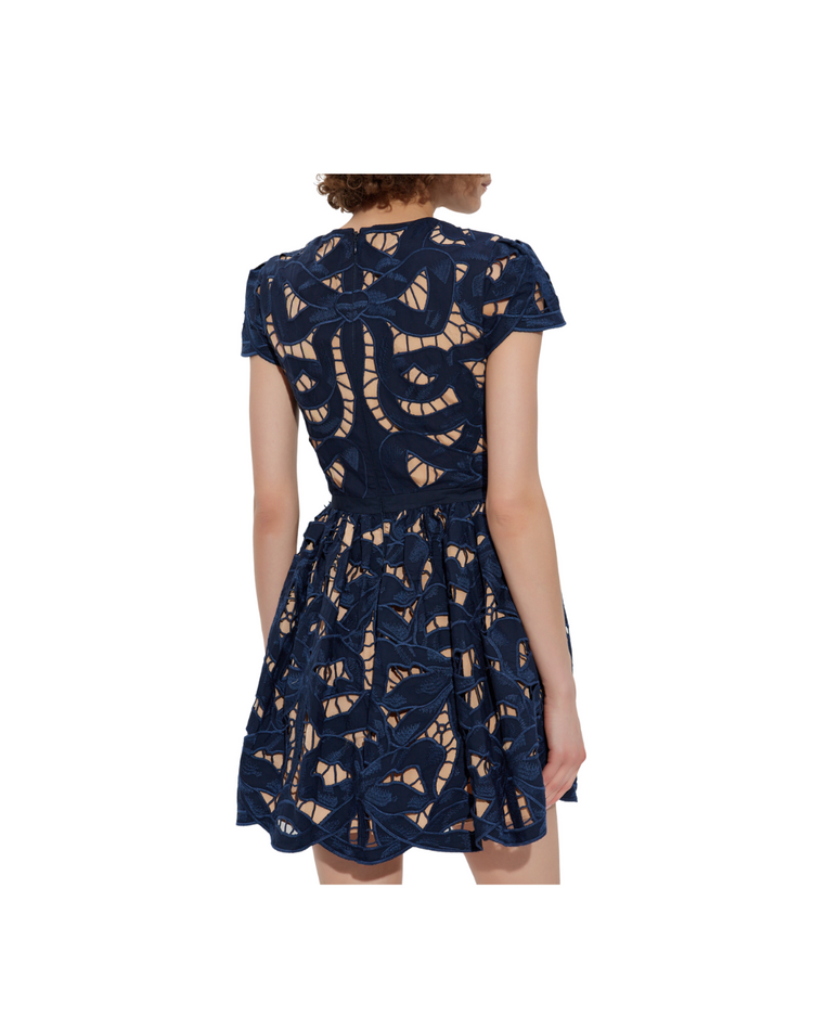 Navy Bow Embroidered Mini Dress