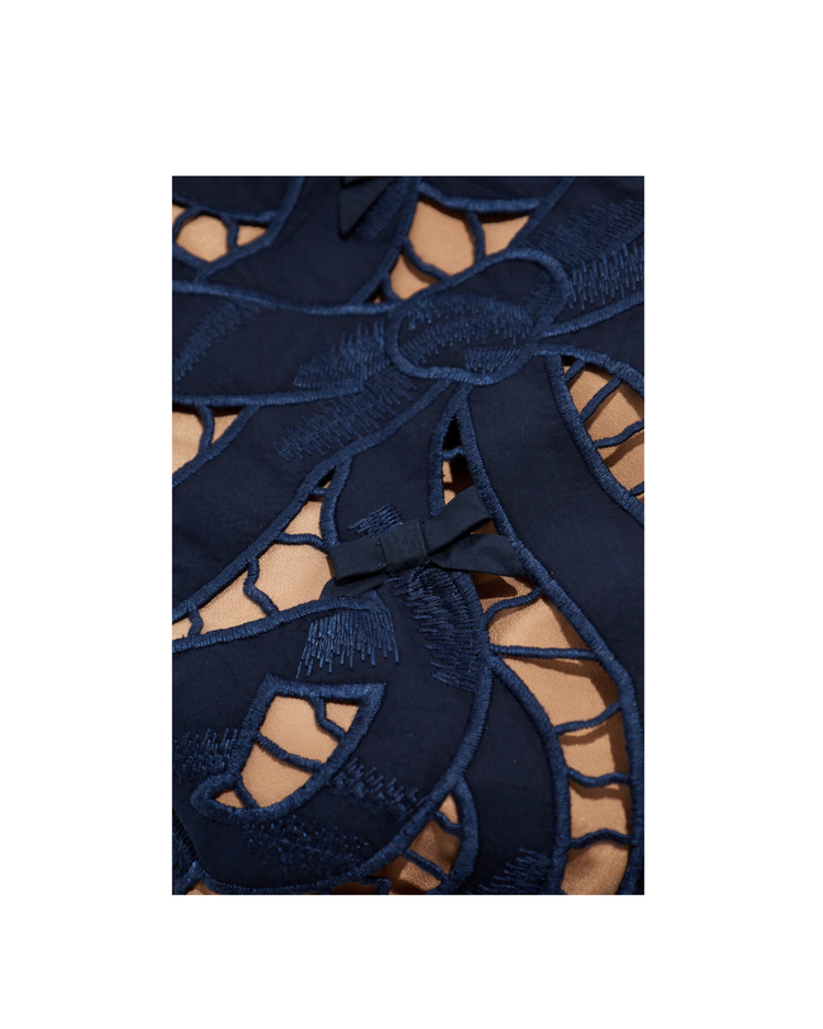 Navy Bow Embroidered Mini Dress