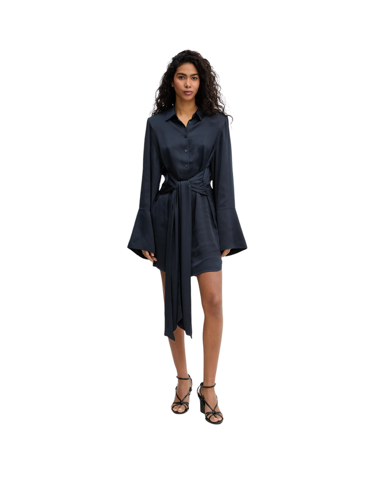 Satin Tie Shirt Dress