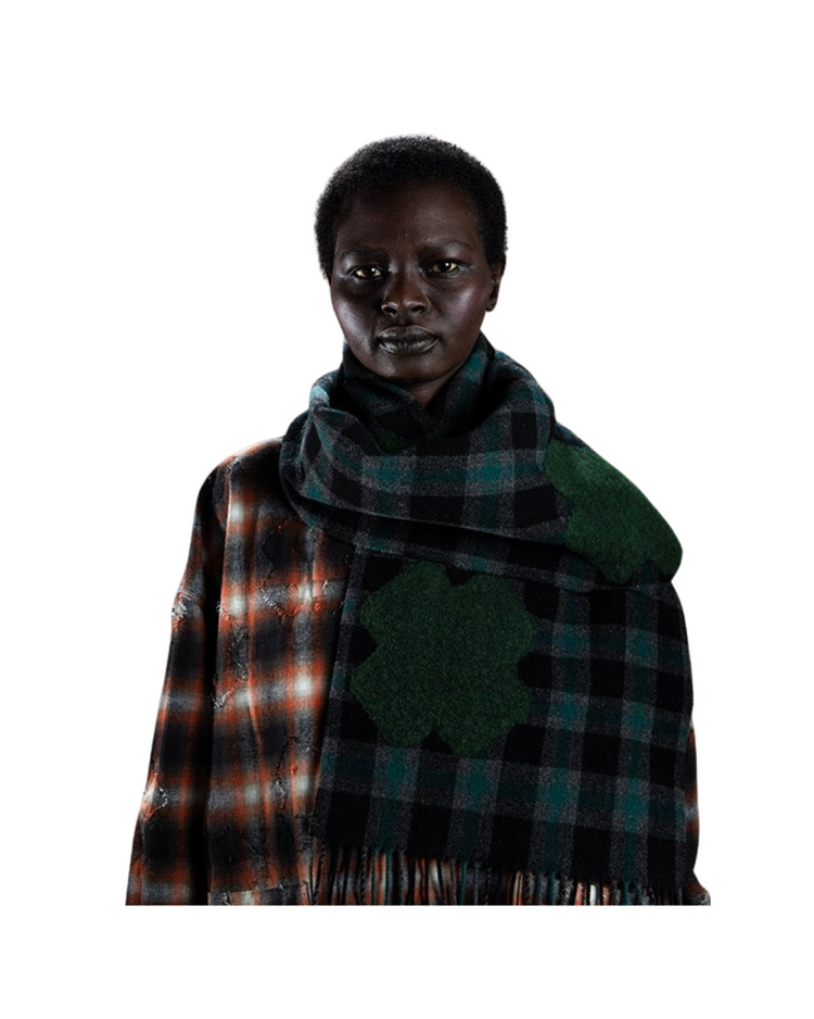 Cross Wool Scarf Olive Grid Cross