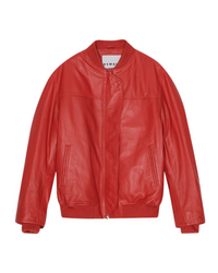 Leather Bomber Jacket Chinese Red